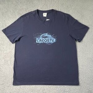 Lacoste Logo T-Shirt 100% Cotton Short Sleeve Navy Blue Mens US Size 4XL VTG NWT